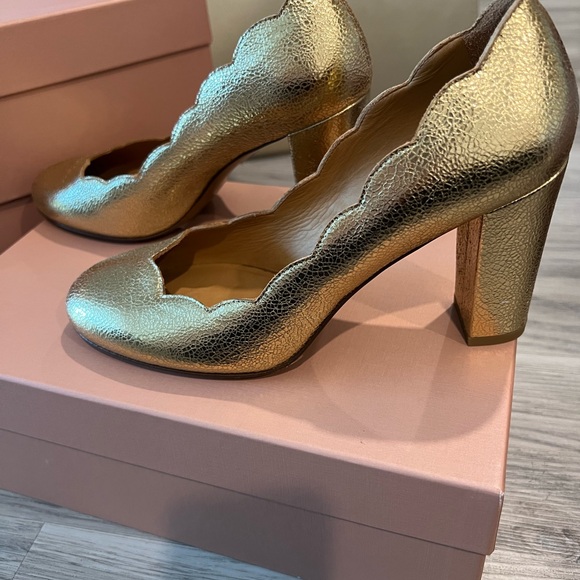 NIB Sezane High Heel Palermo Gold Heels FR 38 US 7 - Picture 9 of 10
